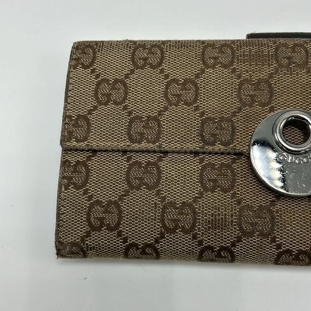 Authentic Vintage Gucci Double Snap Brown Web Long Wallet - Picture 4 of 13